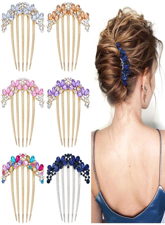 Dizila 6pcs Wedding Bridal Prom Sparkly Crystal Jeweled Gems Rhinestone Hair Side Combs Slides Hair Bun Updo Clips Hair Pins Accessories for Women Girls Brides - Image 1